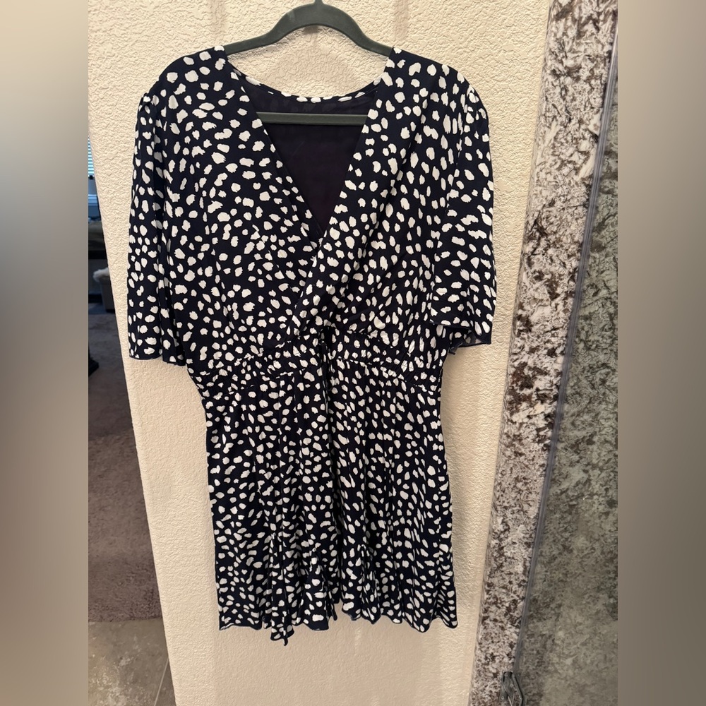 Women's Navy and White Polka Dot Wrap Mini Dress